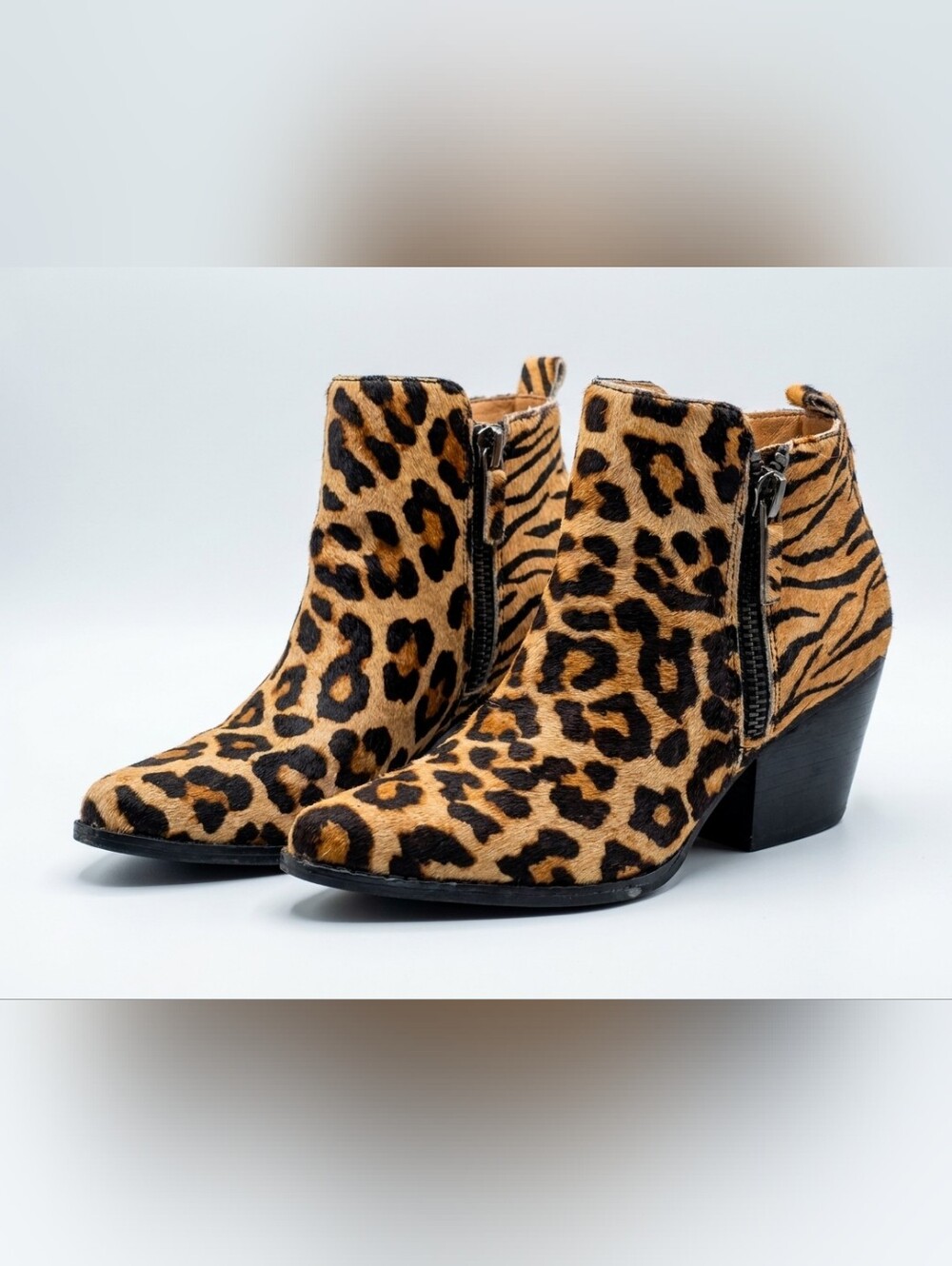 Franco Fortini Leopard Print Ankle Booties - Tan/Black